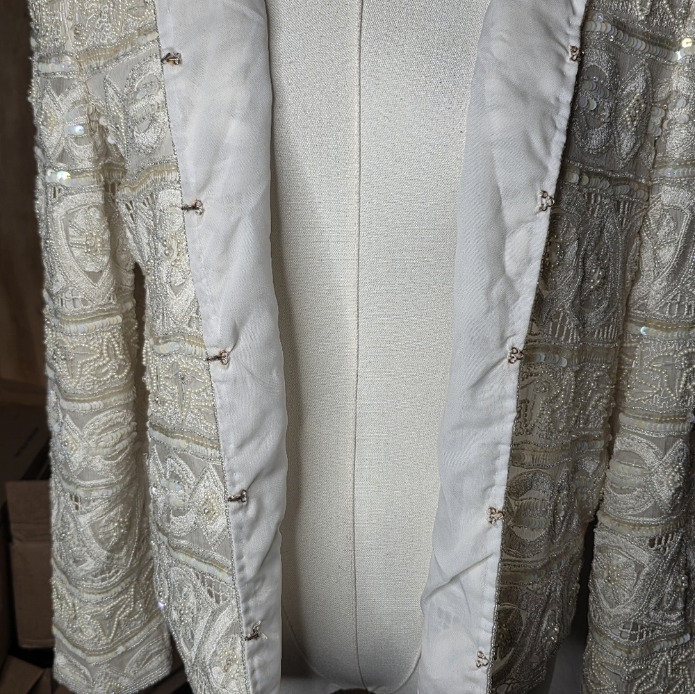 Vintage Scala Silk Beaded Sequin Jacket Ivory Small 80s 90s - Picture 13 of 15